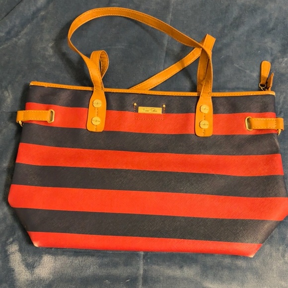 Marc Fisher red and blue striped shoulder bag - Picture 1 of 9